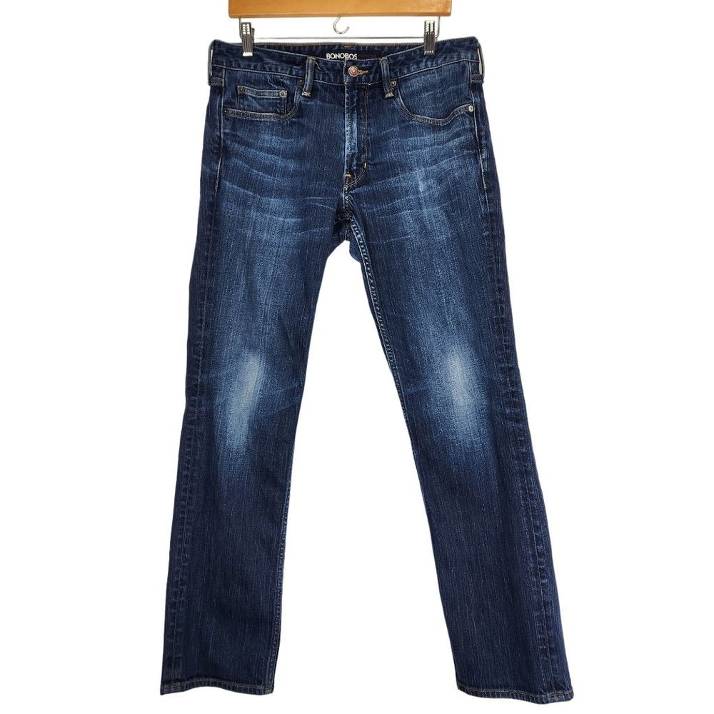 Bonobos Slim Straight Jeans, Mens 34 x 32, Medium Wash
